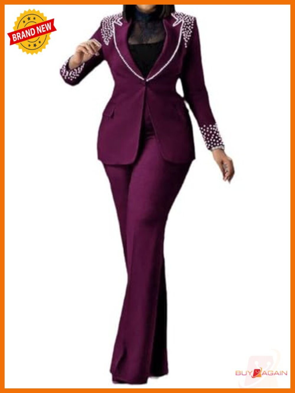 Women's 2 Piece Pantsuit Set Blazer Flared Pant Suit